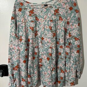 SHEIN Floral Print Blouse in Pink and Green